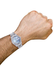 Diamond Mens Rolex Datejust Watch 16200 | 36Mm | Blue Mother Of Pearl Roman Numeral Dial | Jubilee Band