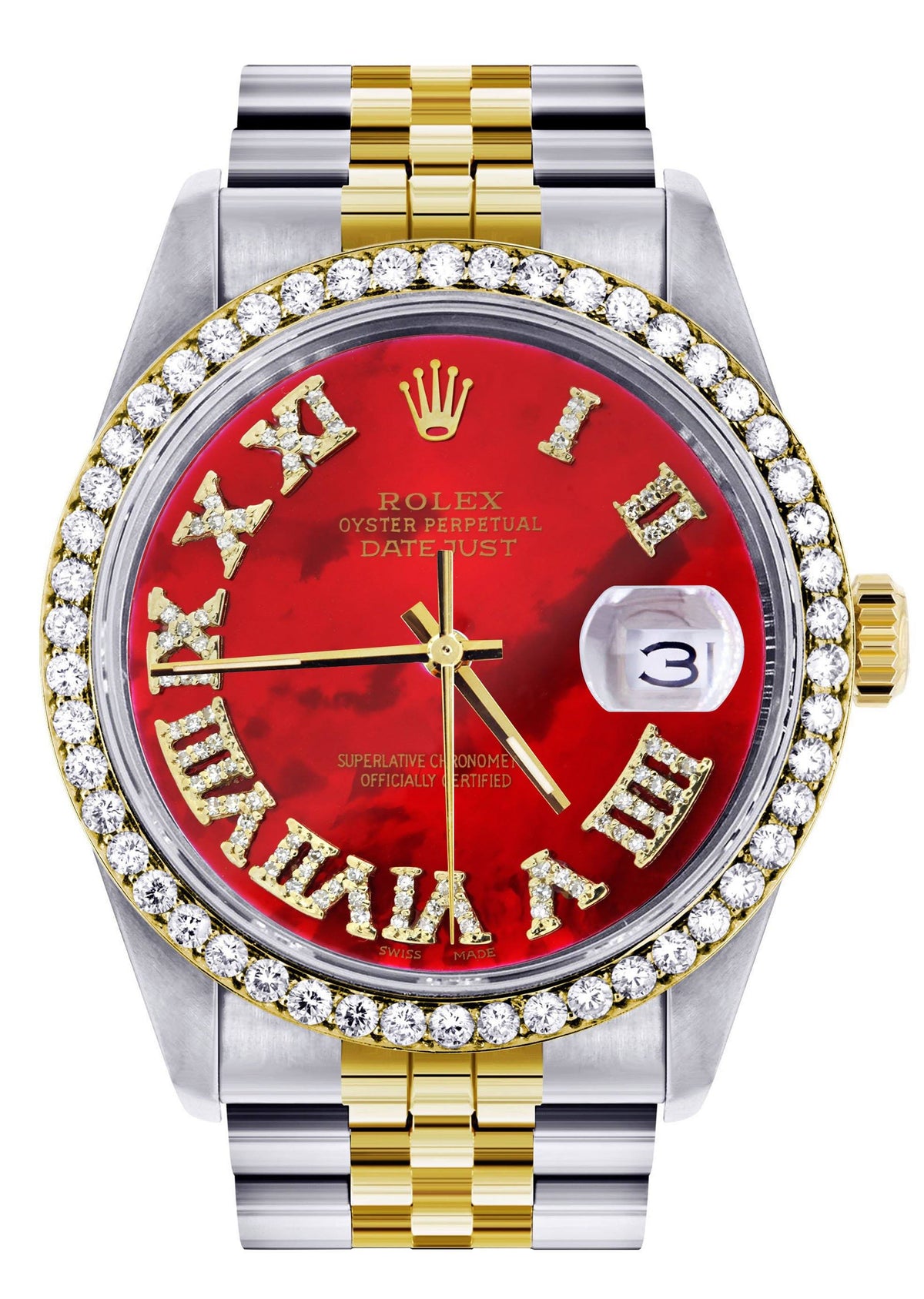 Womens Rolex Datejust Watch 16233 for Men  | 36Mm | Diamond Red Roman Dial | Jubilee Band