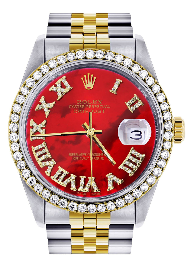 Womens Rolex Datejust Watch 16233 for Men  | 36Mm | Diamond Red Roman Dial | Jubilee Band
