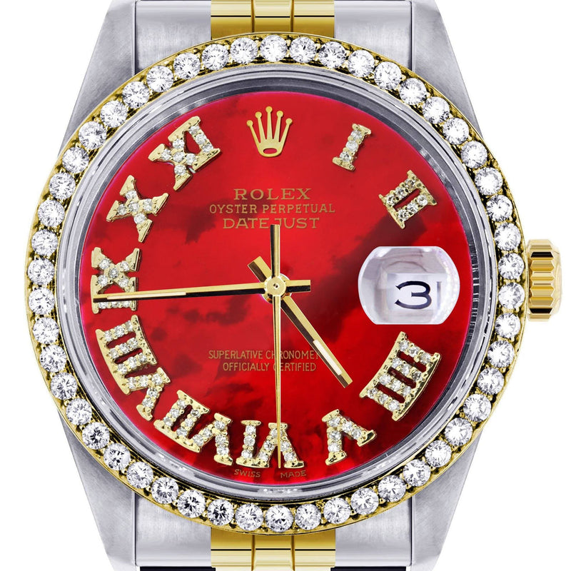 Gold & Steel Rolex Datejust Watch 16233 for Men  | 36Mm | Diamond Red Roman Dial | Jubilee Band