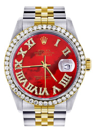Gold & Steel Rolex Datejust Watch 16233 for Men  | 36Mm | Diamond Red Roman Dial | Jubilee Band