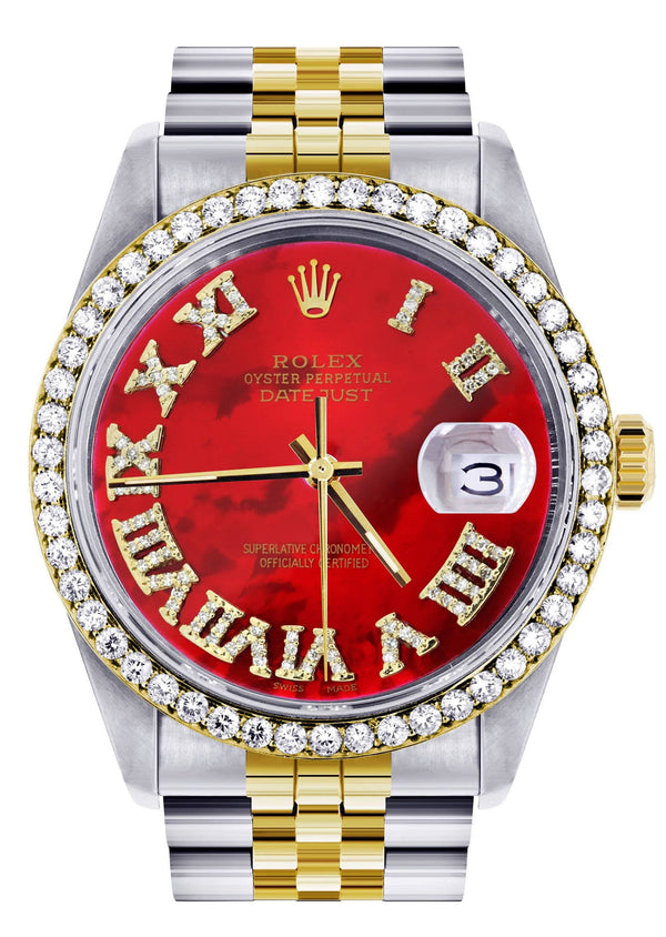 Gold & Steel Rolex Datejust Watch 16233 for Men  | 36Mm | Diamond Red Roman Dial | Jubilee Band