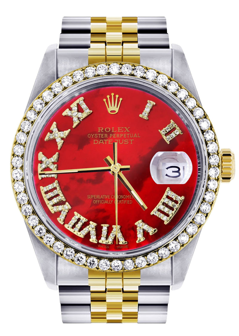 Gold & Steel Rolex Datejust Watch 16233 for Men  | 36Mm | Diamond Red Roman Dial | Jubilee Band