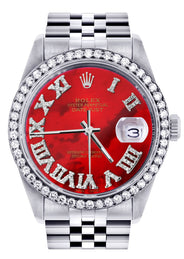 Womens Rolex Datejust Watch 16200 | 36Mm | Diamond Red Mother Of Pearl Roman Numeral Dial | Jubilee Band