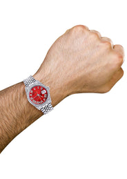 Diamond Mens Rolex Datejust Watch 16200 | 36Mm | Diamond Red Mother Of Pearl Roman Numeral Dial | Jubilee Band