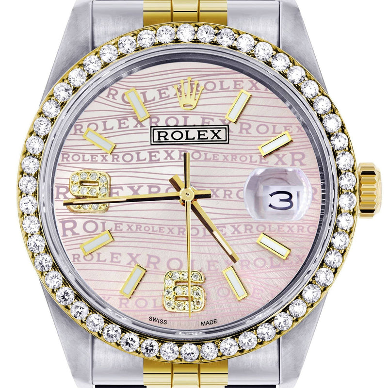 Gold & Steel Rolex Datejust Watch 16233 for Men | 36Mm | Custom Diamond Pink Dial | Jubilee Band