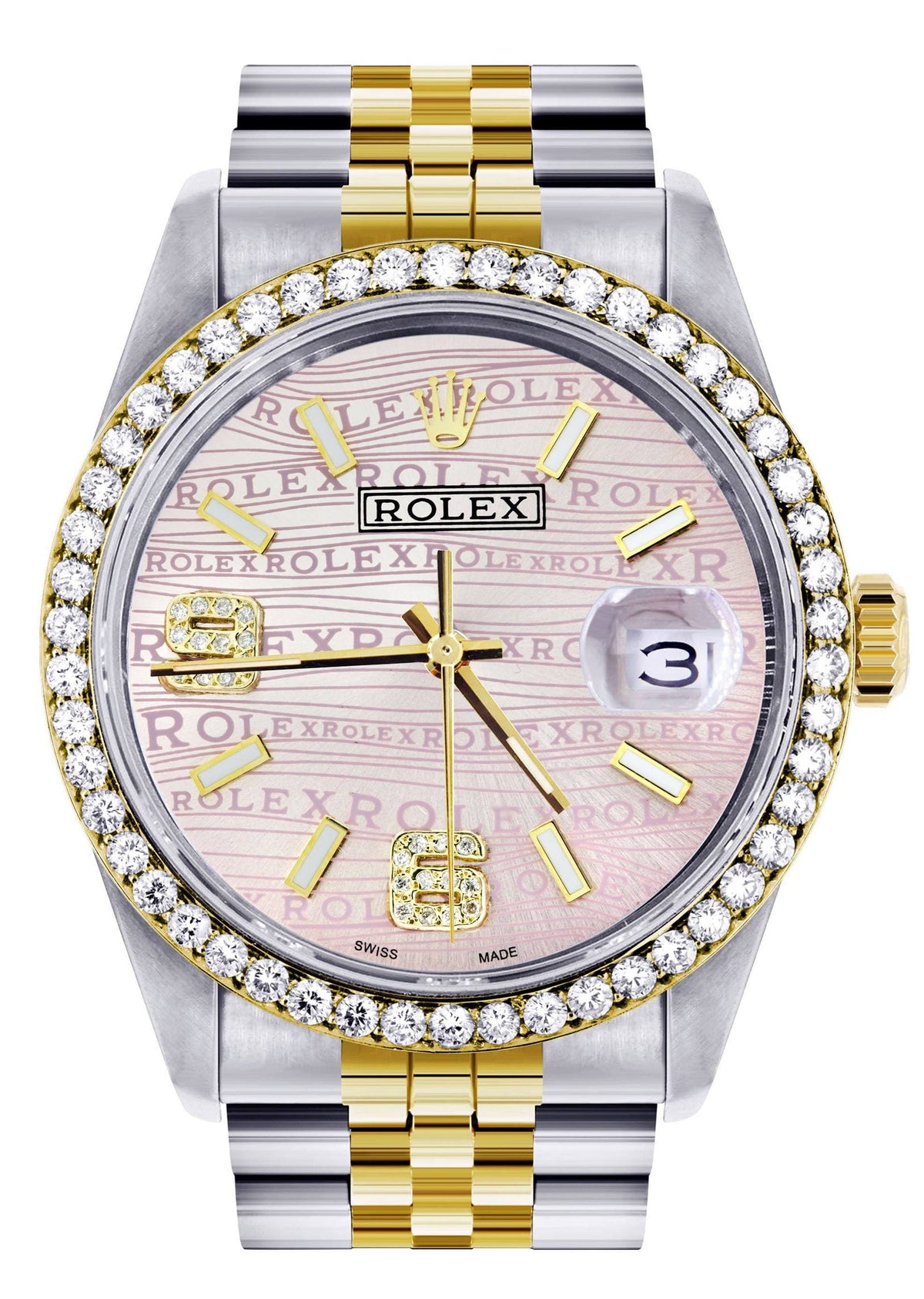 Gold & Steel Rolex Datejust Watch 16233 for Men | 36Mm | Custom Diamond Pink Dial | Jubilee Band