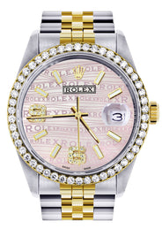 Gold & Steel Rolex Datejust Watch 16233 for Men | 36Mm | Custom Diamond Pink Dial | Jubilee Band