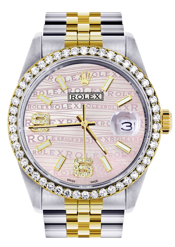Gold & Steel Rolex Datejust Watch 16233 for Men | 36Mm | Custom Diamond Pink Dial | Jubilee Band