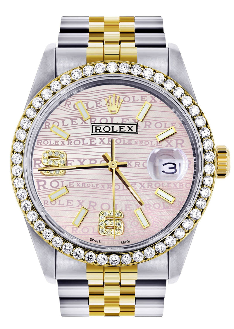 Gold & Steel Rolex Datejust Watch 16233 for Men | 36Mm | Custom Diamond Pink Dial | Jubilee Band