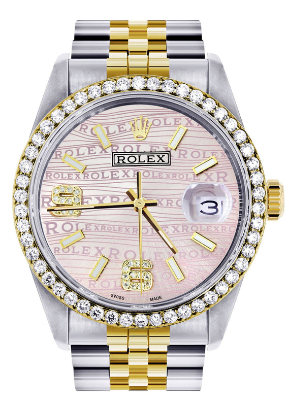 Gold & Steel Rolex Datejust Watch 16233 for Men | 36Mm | Custom Diamond Pink Dial | Jubilee Band