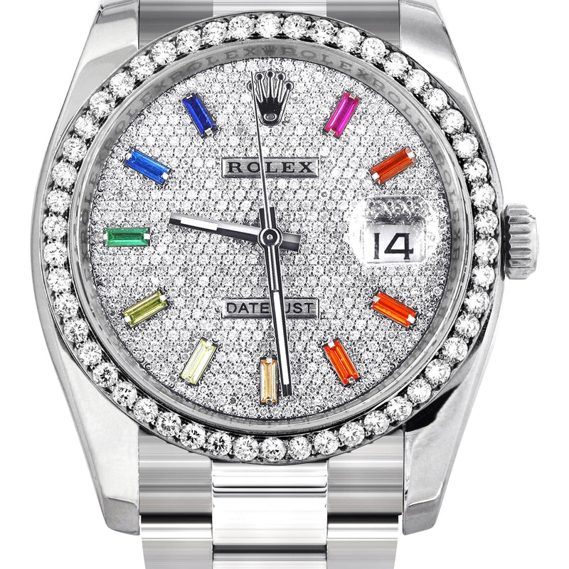 116200 | Rolex Datejust Watch | 36Mm | Color Baguettes Dial | Oyster Band