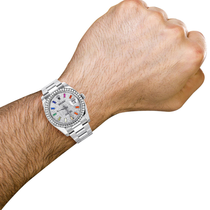 116200 | Rolex Datejust Watch | 36Mm | Color Baguettes Dial | Oyster Band