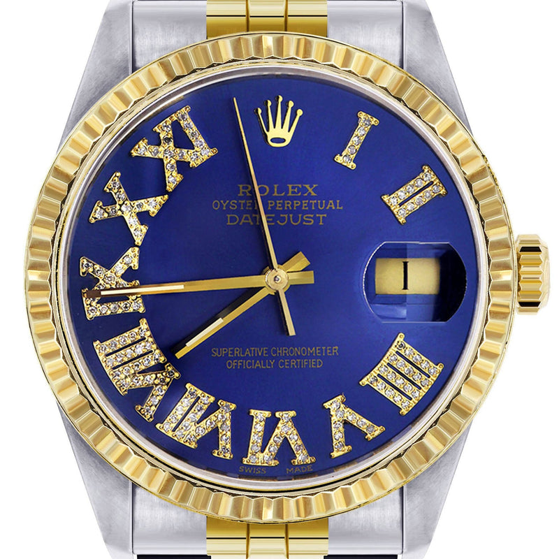 Mens Rolex Datejust Watch 16233 Two Tone | 36Mm | Royal Blue Roman Dial | Jubilee Band