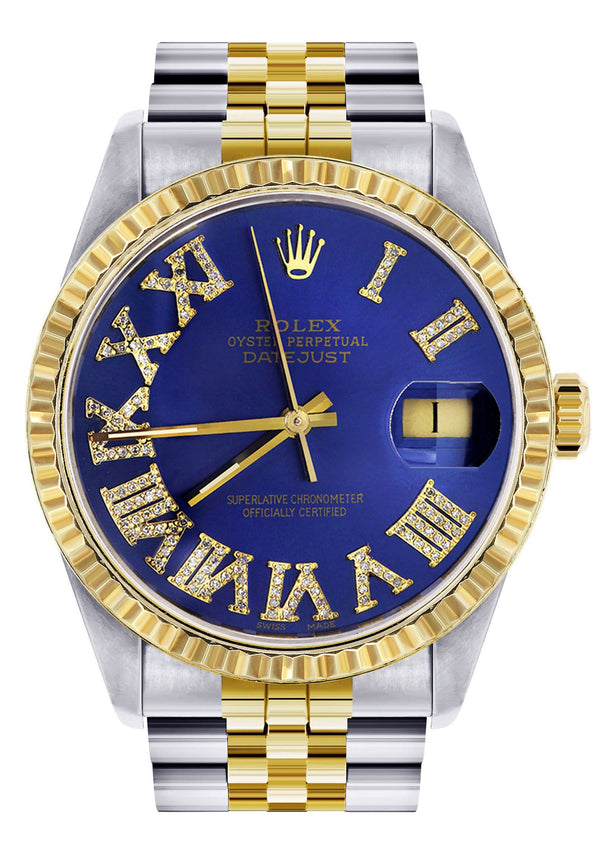 Mens Rolex Datejust Watch 16233 Two Tone | 36Mm | Royal Blue Roman Dial | Jubilee Band