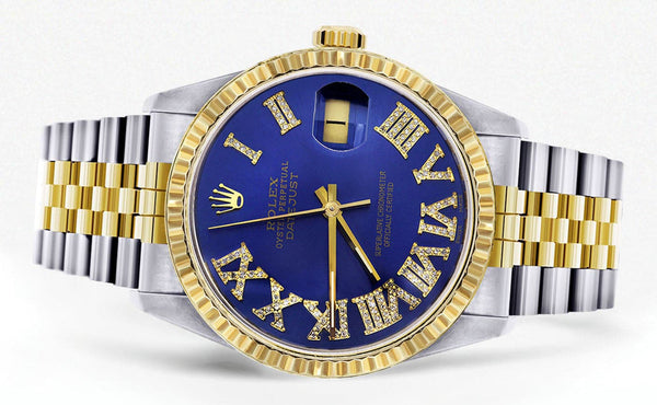 Mens Rolex Datejust Watch 16233 Two Tone | 36Mm | Royal Blue Roman Dial | Jubilee Band