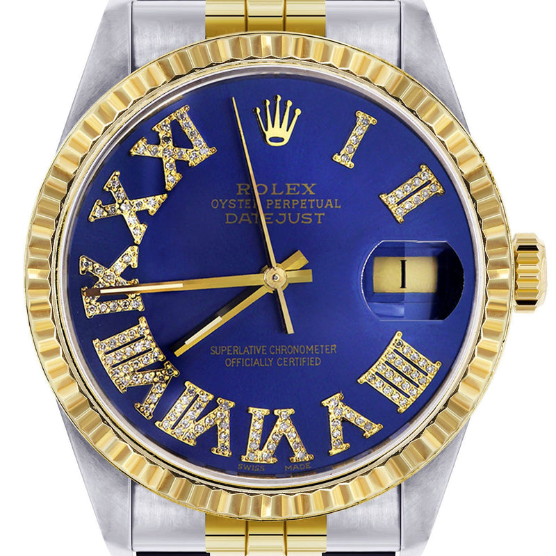 Womens Rolex Datejust Watch 16233 Two Tone | 36Mm | Royal Blue Roman Dial | Fluted Bezel | Jubilee Band
