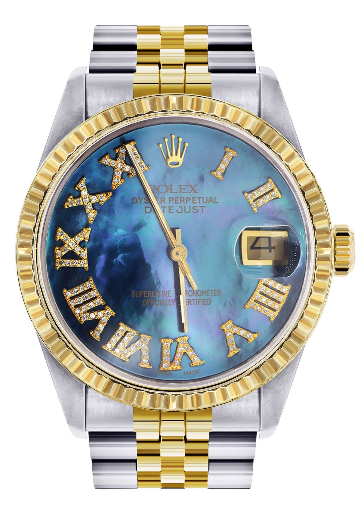 Mens Rolex Datejust Watch 16233 Two Tone | Fluted Bezel | 36Mm | Blue Mother of Pearl Dial | Jubilee Band