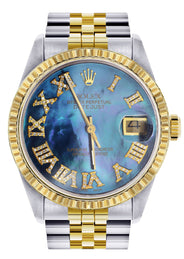 Mens Rolex Datejust Watch 16233 Two Tone | Fluted Bezel | 36Mm | Blue Mother of Pearl Dial | Jubilee Band