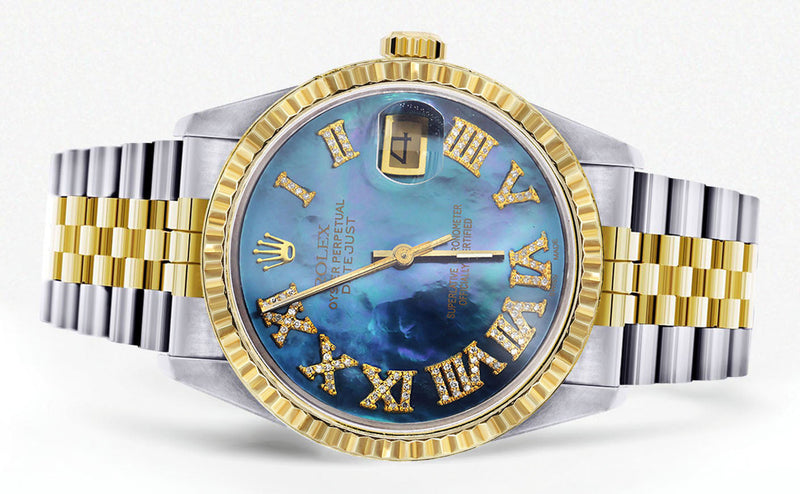 Womens Rolex Datejust Watch 16233 Two Tone | 36Mm | Blue Mother of Pearl Dial | Fluted Bezel | Jubilee Band