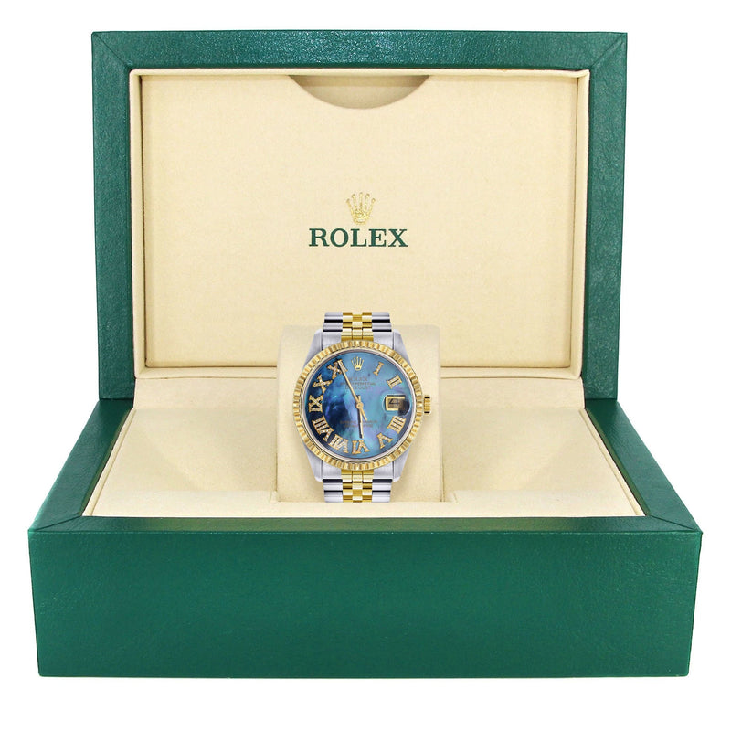Womens Rolex Datejust Watch 16233 Two Tone | 36Mm | Blue Mother of Pearl Dial | Fluted Bezel | Jubilee Band