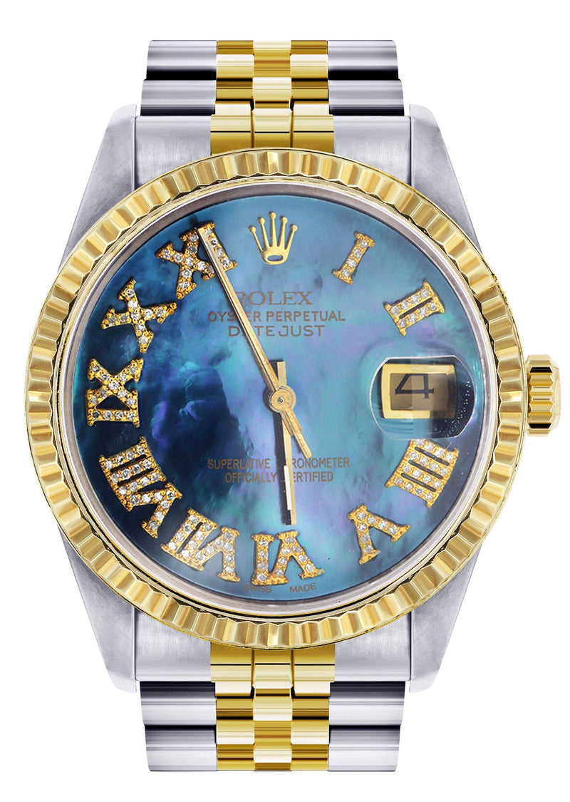 Womens Rolex Datejust Watch 16233 Two Tone | 36Mm | Blue Mother of Pearl Dial | Fluted Bezel | Jubilee Band
