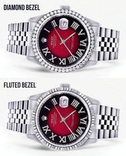 Diamond Mens Rolex Datejust Watch 16200 | 36Mm | Diamond Red Roman Numeral Dial | Jubilee Band