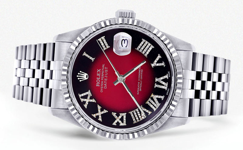 Womens Rolex Datejust Watch 16200  | 36Mm | Red Black Roman Numeral Dial | Fluted Bezel | Jubilee Band