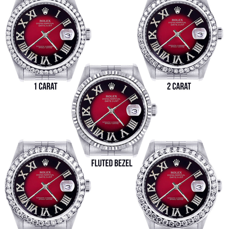 Womens Rolex Datejust Watch 16200 | 36Mm | Diamond Red Roman Numeral Dial | Jubilee Band
