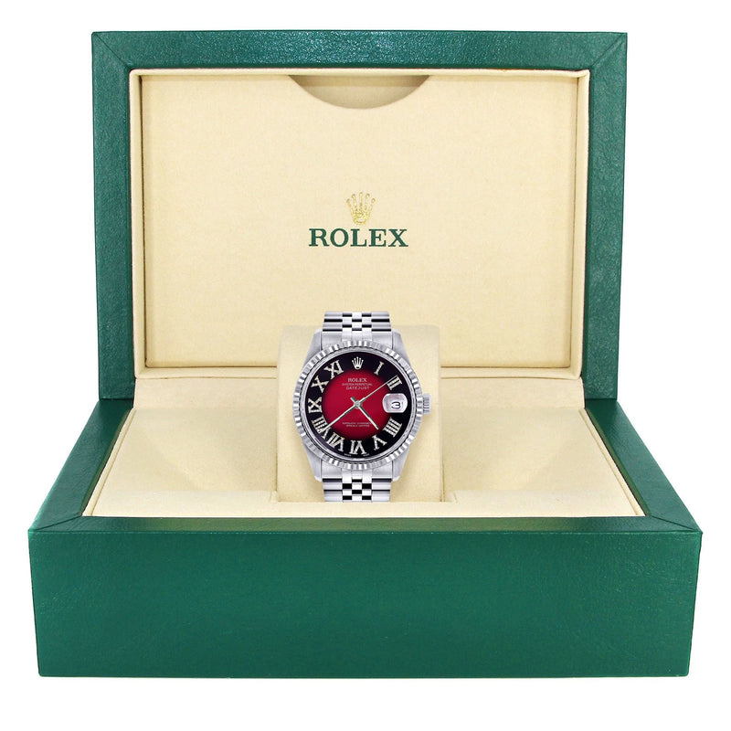 Womens Rolex Datejust Watch 16200  | 36Mm | Red Black Roman Numeral Dial | Fluted Bezel | Jubilee Band