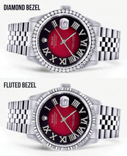 Womens Rolex Datejust Watch 16200 | 36Mm | Diamond Red Roman Numeral Dial | Jubilee Band