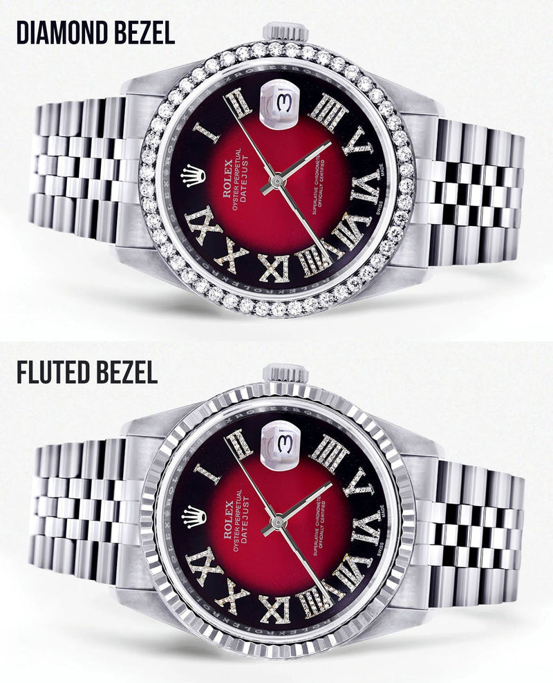 Womens Rolex Datejust Watch 16200 | 36Mm | Diamond Red Roman Numeral Dial | Jubilee Band