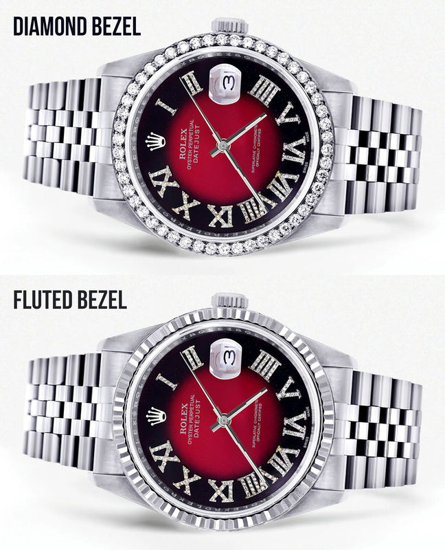 Womens Rolex Datejust Watch 16200 | 36Mm | Diamond Red Roman Numeral Dial | Jubilee Band
