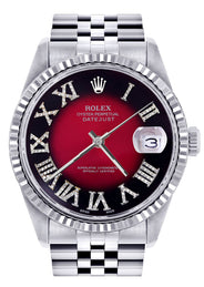 Womens Rolex Datejust Watch 16200  | 36Mm | Red Black Roman Numeral Dial | Fluted Bezel | Jubilee Band