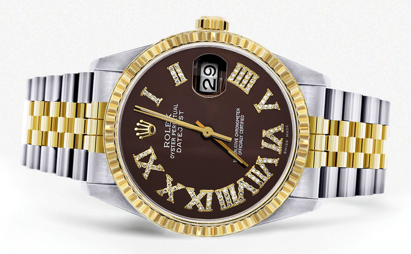 Womens Rolex Datejust Watch 16233 Two Tone | 36Mm | Chocolate Roman Dial | Fluted Bezel | Jubilee Band