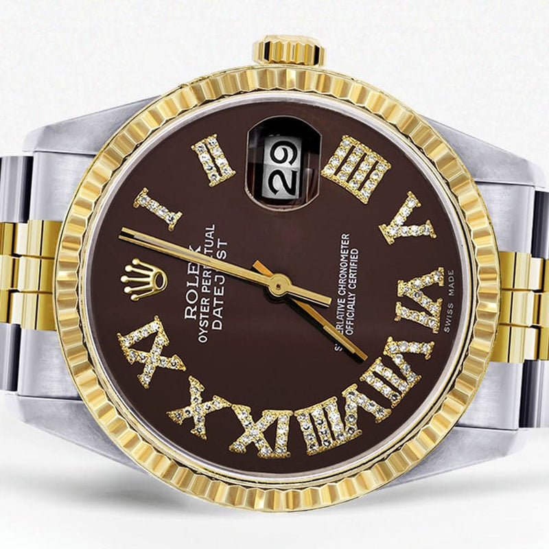 Mens Rolex Datejust Watch 16233 Two Tone | Fluted Bezel | 36Mm | Chocolate Roman Dial | Jubilee Band