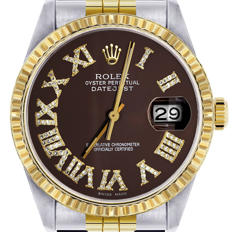 Womens Rolex Datejust Watch 16233 Two Tone | 36Mm | Chocolate Roman Dial | Fluted Bezel | Jubilee Band