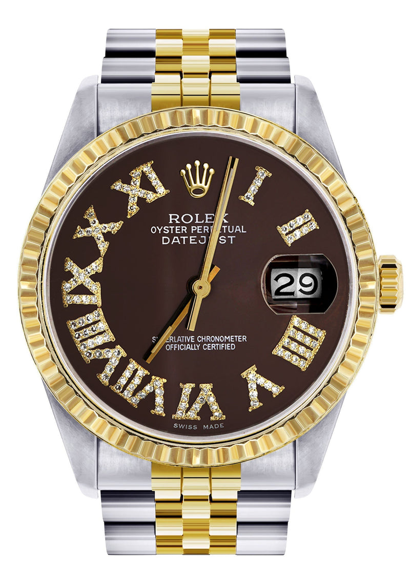 Womens Rolex Datejust Watch 16233 Two Tone | 36Mm | Chocolate Roman Dial | Fluted Bezel | Jubilee Band