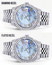 Diamond Mens Rolex Datejust Watch 16200 | 36Mm | Blue Mother Of Pearl Roman Numeral Dial | Jubilee Band
