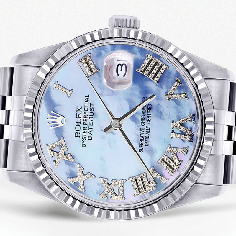 Womens Rolex Datejust Watch 16200 | Fluted Bezel | 36Mm | Mother of Pearl Roman Numeral Dial | Fluted Bezel | Jubilee Band