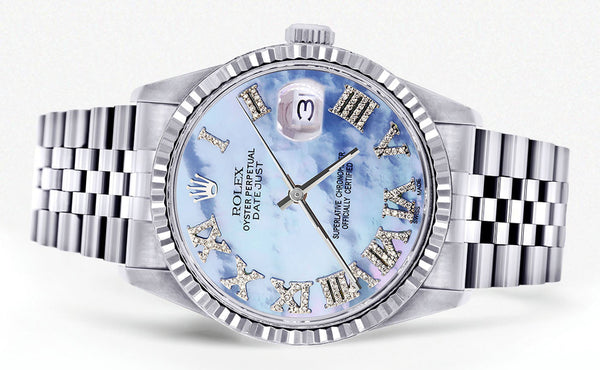 Womens Rolex Datejust Watch 16200 | Fluted Bezel | 36Mm | Mother of Pearl Roman Numeral Dial | Fluted Bezel | Jubilee Band