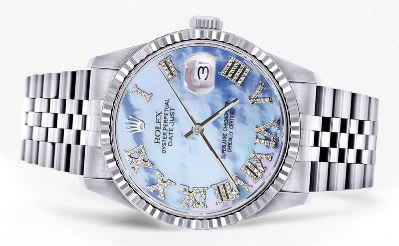 Womens Rolex Datejust Watch 16200 | Fluted Bezel | 36Mm | Mother of Pearl Roman Numeral Dial | Fluted Bezel | Jubilee Band