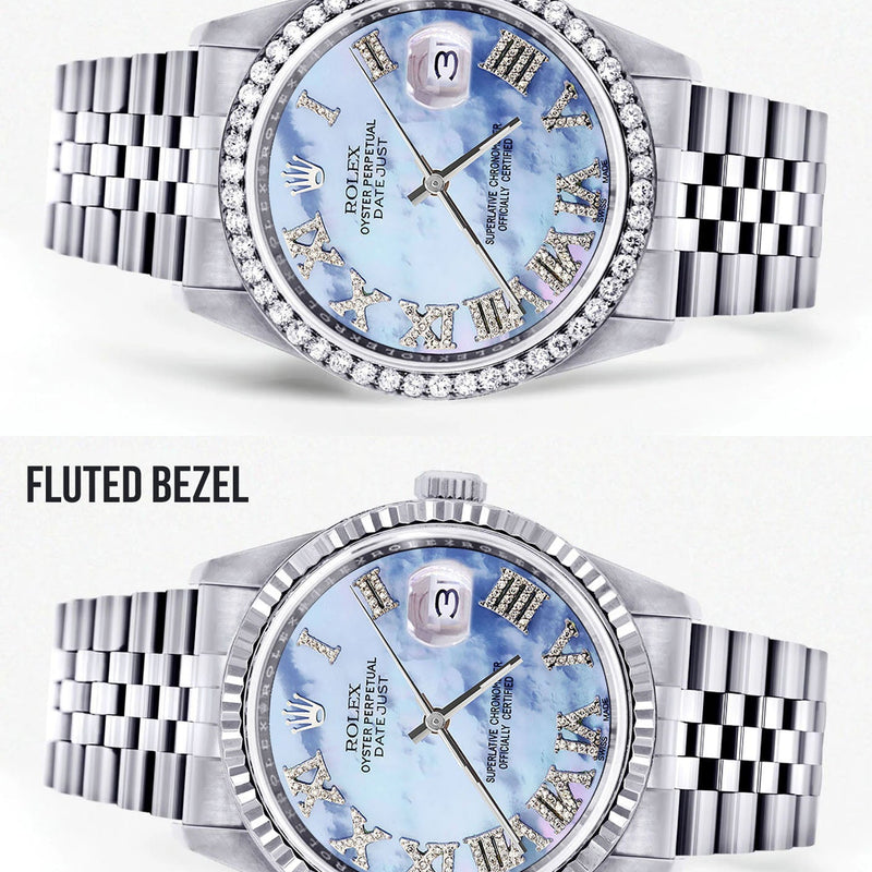 Womens Rolex Datejust Watch 16200 | 36Mm | Blue Mother Of Pearl Roman Numeral Dial | Jubilee Band