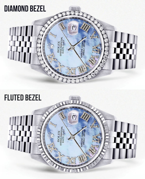 Womens Rolex Datejust Watch 16200 | 36Mm | Blue Mother Of Pearl Roman Numeral Dial | Jubilee Band