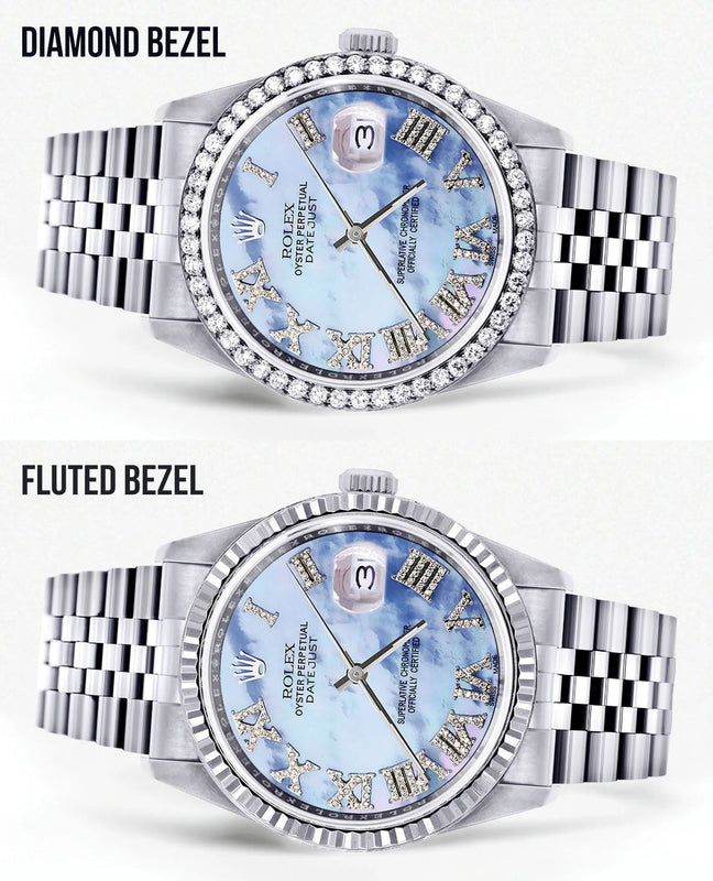 Womens Rolex Datejust Watch 16200 | 36Mm | Blue Mother Of Pearl Roman Numeral Dial | Jubilee Band
