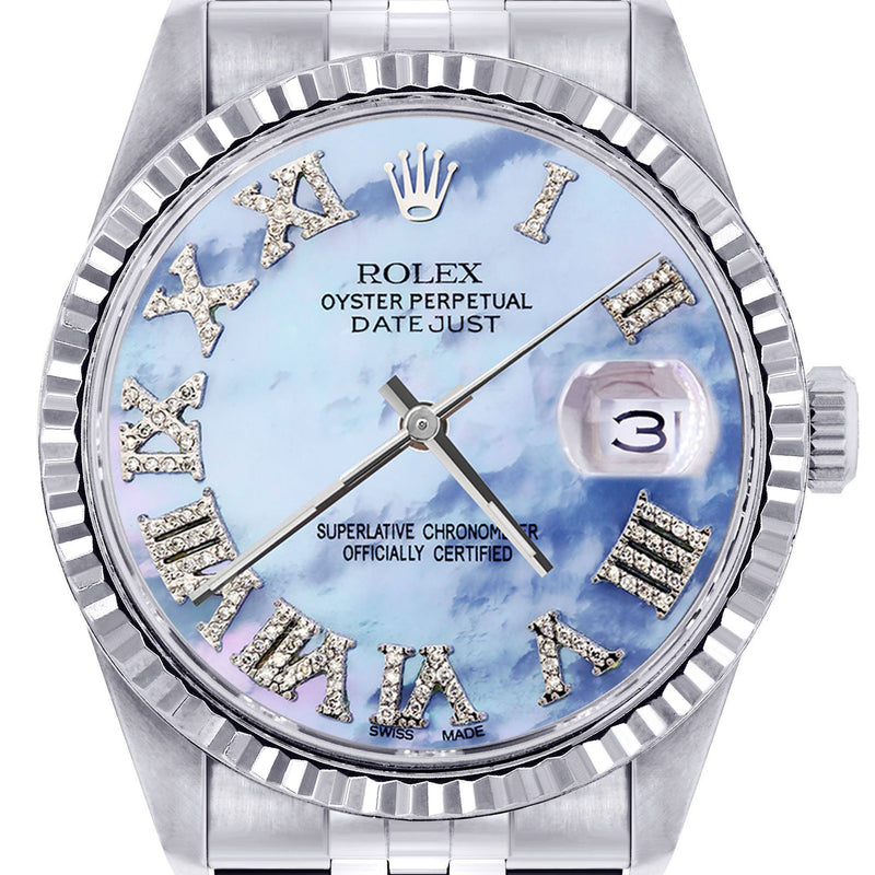 Womens Rolex Datejust Watch 16200 | Fluted Bezel | 36Mm | Mother of Pearl Roman Numeral Dial | Fluted Bezel | Jubilee Band