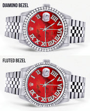 Diamond Mens Rolex Datejust Watch 16200 | 36Mm | Diamond Red Mother Of Pearl Roman Numeral Dial | Jubilee Band