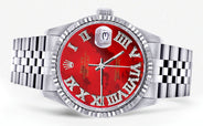 Womens Rolex Datejust Watch 16200  | 36Mm | Red Mother of Pearl Roman Numeral Dial | Fluted Bezel | Jubilee Band