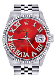 Womens Rolex Datejust Watch 16200  | 36Mm | Red Mother of Pearl Roman Numeral Dial | Fluted Bezel | Jubilee Band