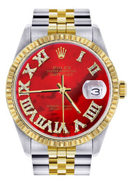 Mens Rolex Datejust Watch 16233 Two Tone | 36Mm | Red Mother of Pearl Roman Dial | Jubilee Band